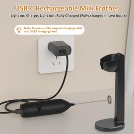 Rechargeable Milk Frother Handheld USB Type-C, Powerful Electric Foam Maker with Stand, Mini Drink Mixer for Coffee Latte, Cappuccino, Mocha, Macchiato, Frappe and Protein Powder