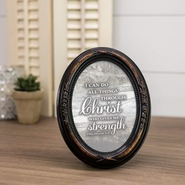 Cottage Garden Can Do All Things Through Him Burlwood Finish Floral 5 x 7 Oval Table and Wall Photo Frame