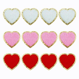 SaktopDeco 12 PCS Heart Patch Red Pink White Heart Iron On Patches Chenille Patches Embroidery for Repair Clothes Decoration