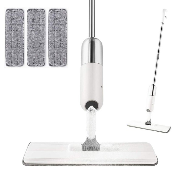 EZ SPARES Spray Mop for Floor Cleaning,with a Refillable Spray Bottle and 3 Washable Pads,Wet and Dry,Handle Mop for Home Kitchen Hardwood Laminate Wood Ceramic Tiles Floor Cleaning(White)