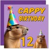 12th Capybara Birthday Card - Cappy Birthday - 12 Year