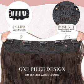 SEGOHAIR One Piece Clip In Hair Extensions 24Inch Curly Long Wavy Synthetic Hairpiece With 5 Secure Clips 180g Add Volume & Style 3/4 Full Head Hair Extensions Dark linen