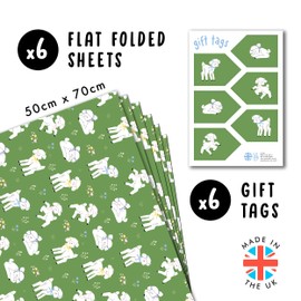 Green Wrapping Paper - Elegant Pretty - Lamb Deer Flowers - 6 Sheets Woodland Gift Wrap Includes Tags - Recyclable - White Floral Wedding Birthday Christmas Baby Shower
