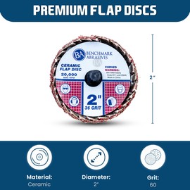 Benchmark Abrasives 2" Quick Change Ceramic Flap Disc Curved Grinding Wheel with Male R-Type Back Design - Cleaning Finishing Deburring of Irregular Surfaces for Die Grinder & More (10 Pack) 60 Grit