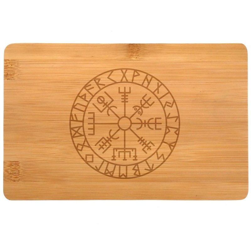 Samunshi® Wooden Board with Engraving Vegvisir Vikinger Kompass Runes Bamboo