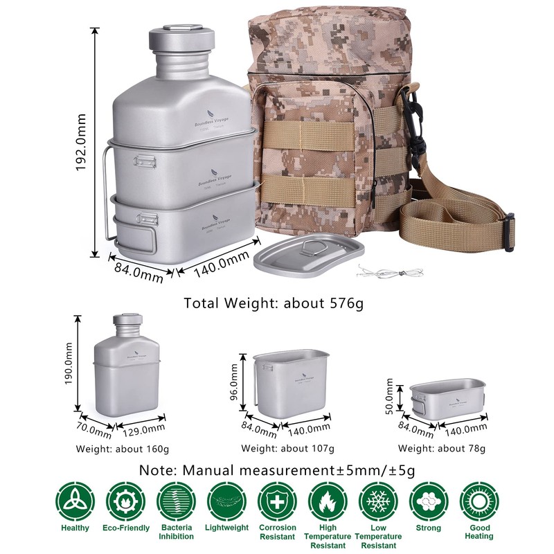 Boundless Voyage Titanium Military Canteen Outdoor Camping Hiking Water Bottle