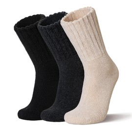 Velice Wool Socks for Women Merino Wool Boot Hiking Thick Thermal Warm Socks Winter Crew Cushion Cozy Work Socks 5 Pairs(3 Pairs Black/Beige/Grey)