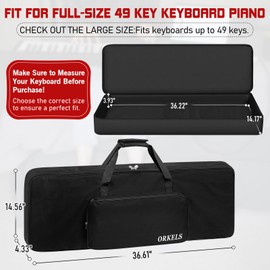 ORKELS Piano Keyboard Case, 10mm Pearl Cotton Full Padded Electric Piano Keyboard Gig Bag, with Handles, Adjustable Shoulder Straps, and Large Accessory Pocket (FOR-49-KEY KEYBOARD PIANO)