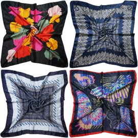 LilMents 4 Mixed Designs Large 90 × 90cm Square Satin Womens Neck Head Scarf Scarves Set (Set ZA)