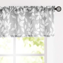 Treatmentex Grey Valance Curtain for Windows Leaf Print White Window Valances 52" by 15" Long 1 Panel