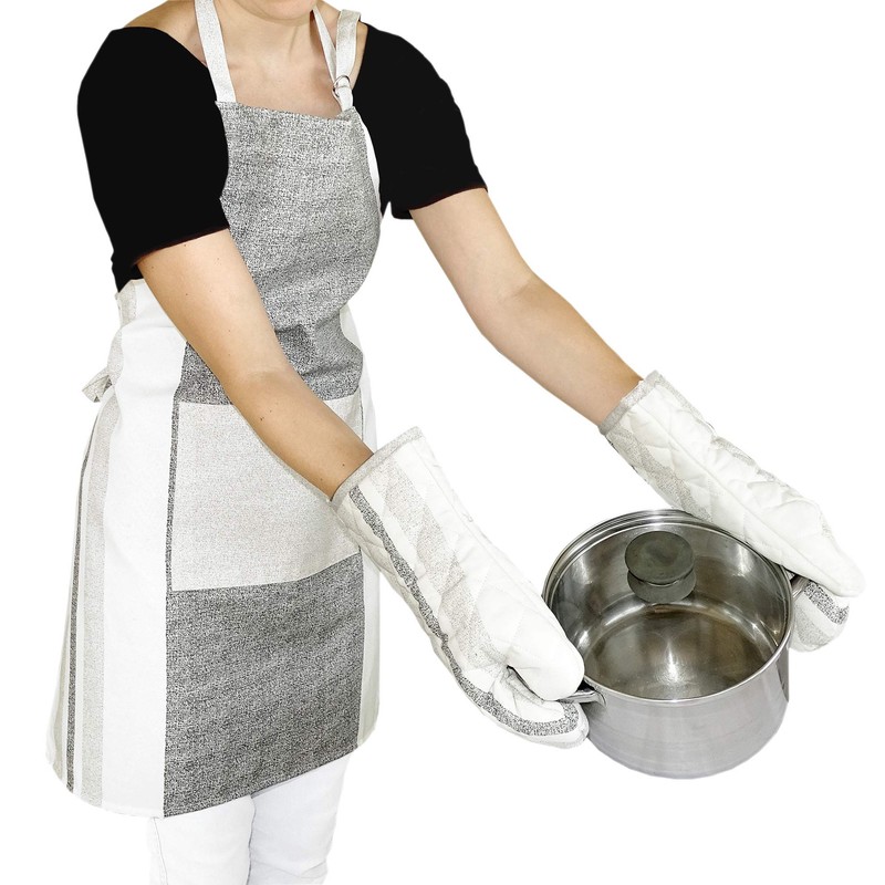 Lashuma Kitchen Towels Rustic Grey Beige Striped 48 x 68