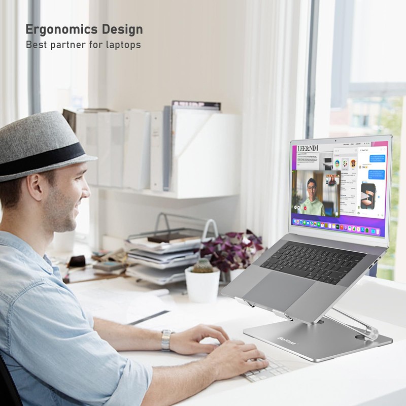 BoYata Laptop Stand, Adjustable Laptop Riser with Slide-Proof Silicone and
