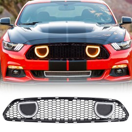 AMERICAN MODIFIED Front Upper Grille Compatible with 2015-2017 Ford Mustang EcoBoost, GT, & V6, Mach 1, Glossy Black