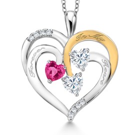 Gem Stone King Rhodium Plated Pendant with Chain Created Sapphire Moissanite (1.44 Cttw)