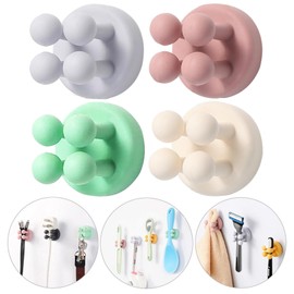 iBetterLife Self-Adhesive Bathroom Toothbrush Holder - 4Pcs Silicone Utility Storage Shower Hook for Razor Towel Tooth Brush, Wall Mounted Home Kitchen Hanging Organizer Dorm Room Essentials for Girls
