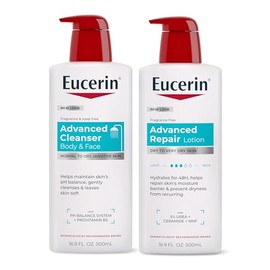 Eucerin Advanced Repair Body Lotion, 16.9 Fl Oz Pump Bottle Advanced Cleansing Body and Face Cleanser, 16.9 Fl Oz Bottle