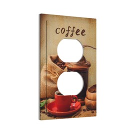 CZRPKEN Duplex Light Switch Cover Vintage Coffee Rustic Coffee Beans & Espresso Cup Design 1 Gang Decorative Wall Plate for Kitchen, Cafe, Cozy Home Decor