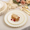 YOUBET 175PCS Ivory Scalloped Plastic Plates - Gold Disposable Dinnerware