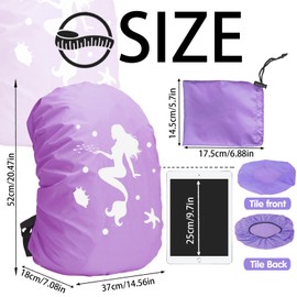 Rain Cover for Backpack School Bag 30-40L, Mermaid Rain Cover School Bag with Reflective Strips, Backpack Protective Cover for Children on the Way to School and Outdoor Night Hiking in Rain and Snow