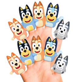 Bluey Bath Finger Puppets, 10 Pc - Party Favors, Educational, Bath Toys, Story Time, Beach Toys, Playtime, Stocking Stuffer