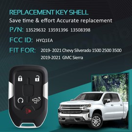 HelloAuto - Carcasa para llavero para Chevy Silverado 2021 2020 2019, compatible con GMC Sierra 1500 2500HD 3500HD - Cubierta de repuesto de 5 botones (sin chip, HYQ1EA)