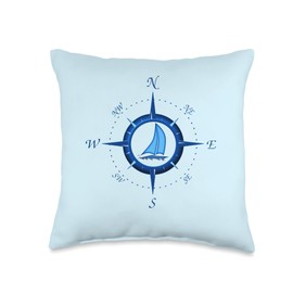 Sailing Compass Rose Sailboat Throw Pillow