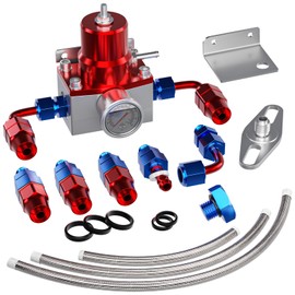 EFI Fuel Pressure Regulator Kit with Bypass Return 0-100psi Pressure Gauge 6AN Fuel Line Hose Fitting Adjustable Universal(Blue)