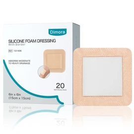 Dimora Silicone Foam Dressing with Border Adhesive 6"x6" Waterproof Wound Dressing Bandage for Wound Care 20 Pack