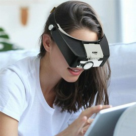 Head Magnifier Jewellers with LED Light, Illuminated Helmet Magnifier 1.5 x 3 x 8.5 x 10 x Tools for Watch Repair, Precision Work Reading (Black)