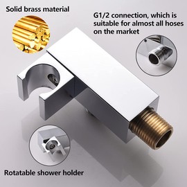 WHSHOWER Shower Head Handheld Combo Set With Long Hose Bathroom Brass High Pressure Square All Metal Rainfall Massager Hand Held Shower Head With Bracket Holder, Chrome