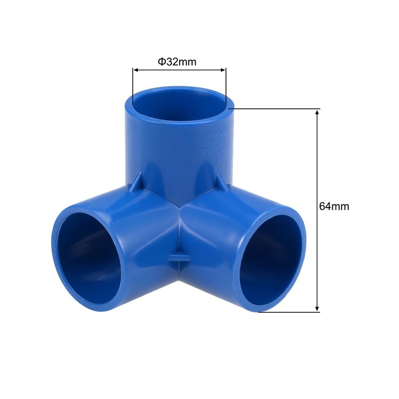 sourcing map 3-Way PVC Angle Fitting 32 mm, Pack of