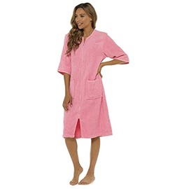 Fashion Junction Ladies/Womens 100% Cotton Terry Towelling Zip Front Dressing Gown/Bathrobe/Housecoat (Pink, Small)