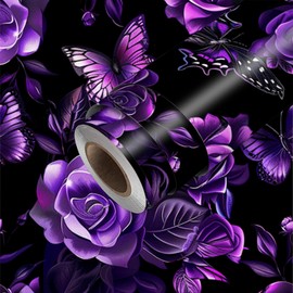 HOMETITUTE Dark Rose Floral Peel Stick Wallpaper 118.1x17.7 Inch Vinyl