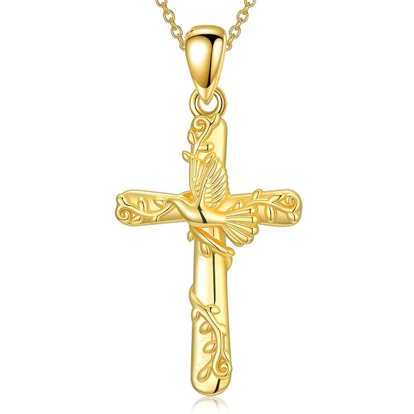 Vyrniss 18K Gold Dove Cross Necklace for Women Gold Cross