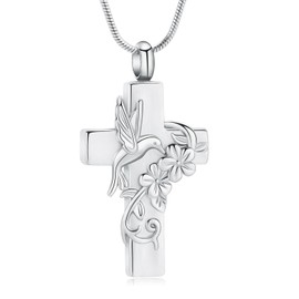mingkejw Hummingbird Cross Urn Necklace for Ashes Cremation Jewelry for Women Men Stainless Steel Memorial Necklaces Ash Holder for Human Pets Keepsake Jewelry for Loved Ones with Fill Tool