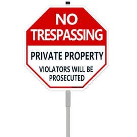 Private Property No Trespassing Signs, Violators Will Be Prosecuted, 10"x10" Octagon Yard Sign With Metal Stakes Engineer Grade Reflective Sheeting Rust Free Aluminum Weather Fade Resistant