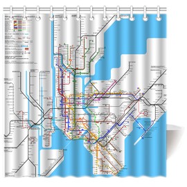 FUNNY KIDS' HOME New York Metro Subway Map Shower Curtain Custom Bathroom Curtains Waterproof Polyester Fabric 72(w) x72(h)