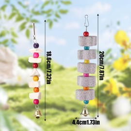 Bird Chewing Toys,2Pcs Cuttlebone Stone Parrot Teeth Grinding Chew Treats Toy with Bell,Calcium Supplement Bird Cage Accessories for Parakeets Cockatiels Conures Budgies Lovebirds (A)