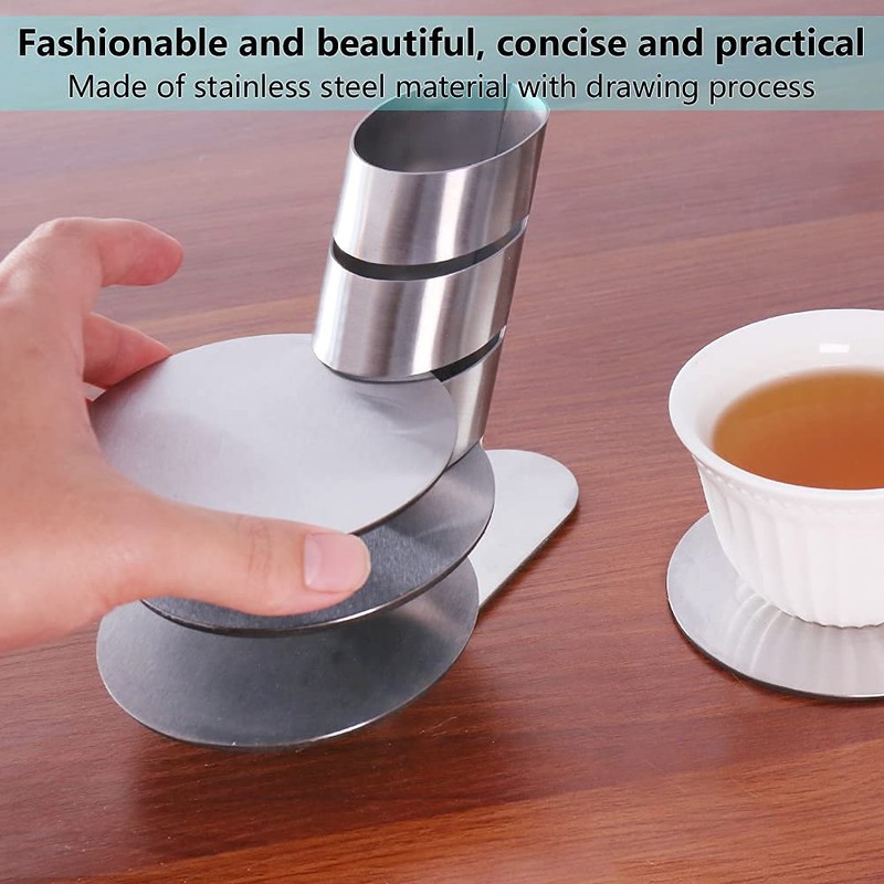Cup Coasters, Newness Cup Coasters Set with Decorative Rack, Stainless