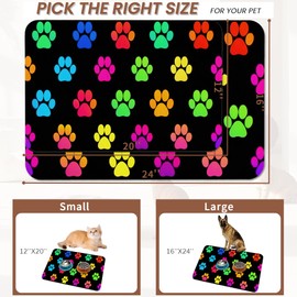 Cat Gradient Paw Print Dog Food Mat for Floors,Absorbent Pet Food and Water Bowl Mats,Non-Slip Pet Feeding Mat,Pet Supplies 16" x 24"