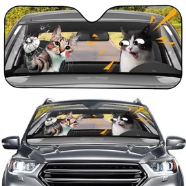 Suobstales 3D Funny Cat Print Driving Front Windshield Sun Shade, Foldable Car Windshield Sun Shade for Most Sedans SUV Truck Car Accessories