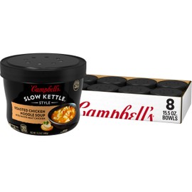 Campbell's Slow Kettle Style Roasted Chicken Noodle Soup with White Meat Chicken, 15.5 oz. Tub (Pack of 8)