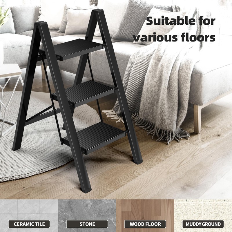 HillhutApex 3 Step Ladder, Lightweight Portable 3 Step Stool with