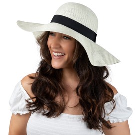 Women Floppy Sun Hat with Wide Brim—Foldable Roll-Up Straw Beach Hat UPF 50 Ivory