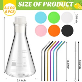 Copkim 25 Pcs Lab Flask Chemistry Drinking Glasses, 6 Set 8.5 oz Thick Clear Tumbler Scientific Beaker Mugs Flask for Cocktails Coffee Cold Drinks Novelty Cocktail Glasses Set(Lab Flask)