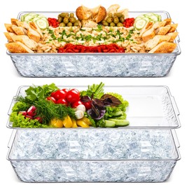 Baderke 2 Set 16" x 9" Plastic Chilled Serving Tray for Parties with Compartments Ice Chilled Party Platter Charcuterie Serving Board Cold Dish Dip for Fruit Seafood Vegetable Appetizer (Clear)