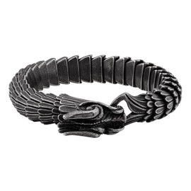 HAQUIL Viking Dragon Bracelet, Antique Oxidized Steel Ouroboros Jormungandr Link Bracelet, Viking Jewelry Gift for Men