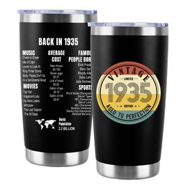 pinvgsbu 90th Birthday Gifts for Women Men, 20oz Insulated Tumbler Gifts for 90 Year Old Men or Women, 90 Year Old Birthday Gifts for Women Men, Funny Back to 1935 Cup Present