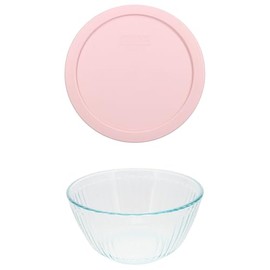 Pyrex 7402 6-Cup Sculpted Glass Mixing Bowl and 7402-PC 6/7-Cup Loring Pink Lid - Made in USA