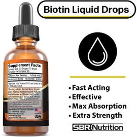 MAX Absorption Biotin Liquid Drops, 10000 mcg of Biotin Per Serving, 60 Serving, No Artificial Preservatives, Vegan Friendly, Supports Healthy Hair Growth, Strong Nails and Glowing Skin, Made in USA